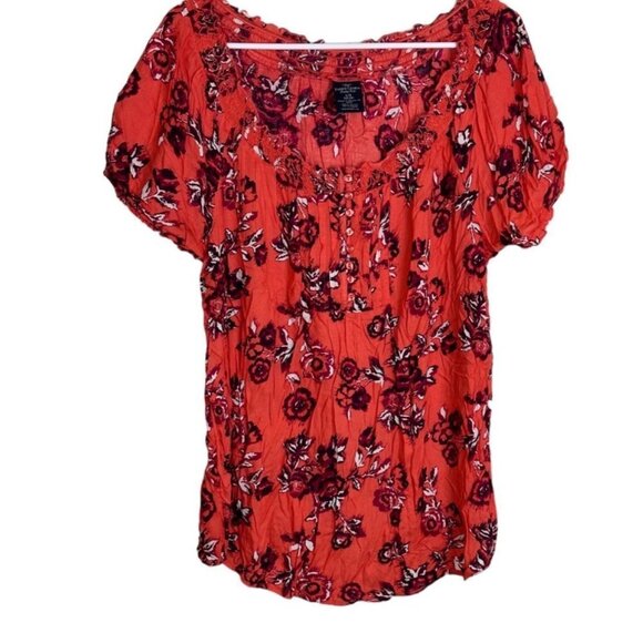 Faded Glory Since 1972 Women's Blouse Color Orange Print Size XL Sku 2448 - Picture 1 of 12